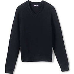 Lands' End Men's School Uniform Cotton Modal V-neck Sweater, Black, F9, NWT